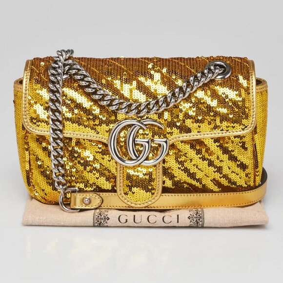 Gucci Gold Sequin Marmont Mini Flap Bag - Picture 10 of 10
